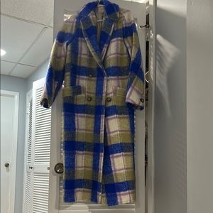 Sezane Blue and Green Teddy Jacket Cozy Oversized Fit